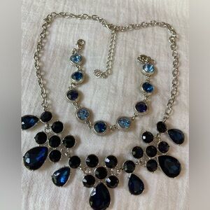 Sapphire Blue Colored Bib Necklace & Monet‎ Blue Jeweled Bracelet